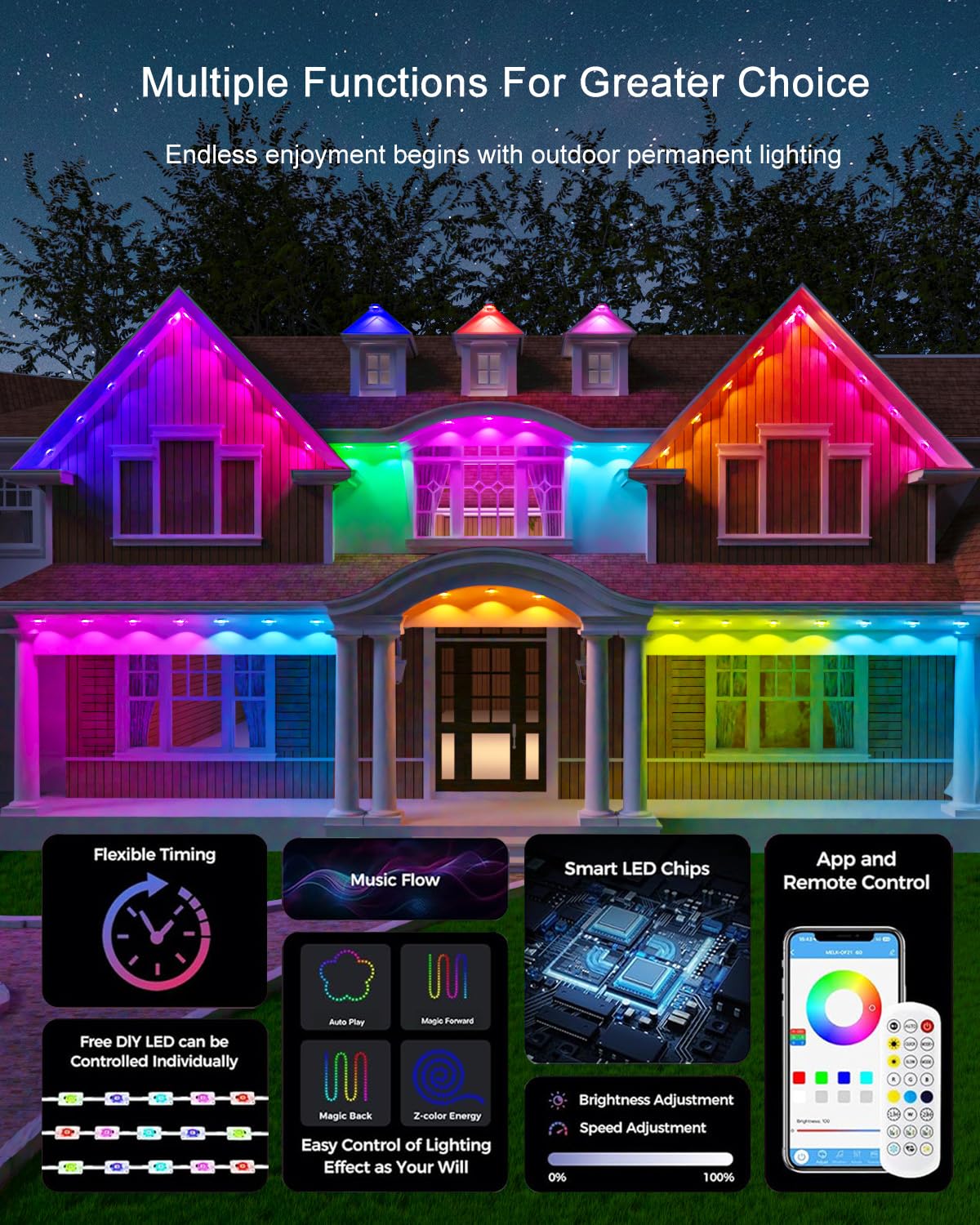 Permanent Outdoor Lights - 100Ft Smart Ai Rgb+Ic Led With 72 Lights  Ip67 Waterproof  75+ Scene Modes  Alexa/Google/Remote Control Enabled  Diy Music Sync For Christmas  Holiday & Home Decor  White