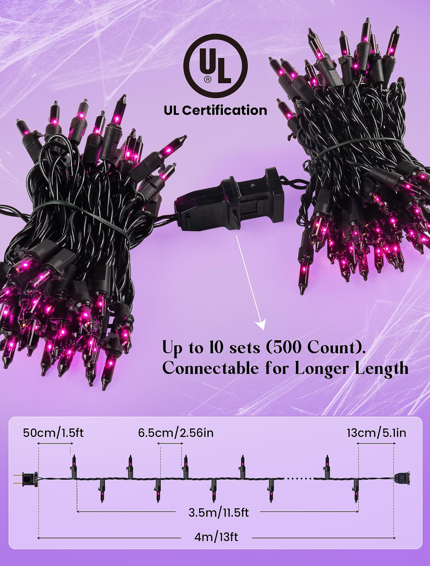 woohaha Purple String Lights Set, 50 Mini Fairy Lights, Plug-in, 11Ft for Halloween, Indoor, Home, Bedroom, Christmas Tree