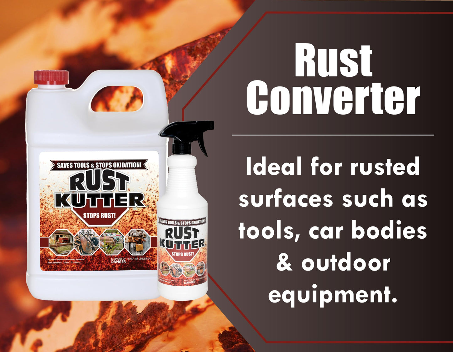 Rust Kutter - Stops Rust and Converts Rust Spots to Leave A Primed Surface Ready to Paint, Professional Rust Repair Manufactured in USA – Sprayer Included