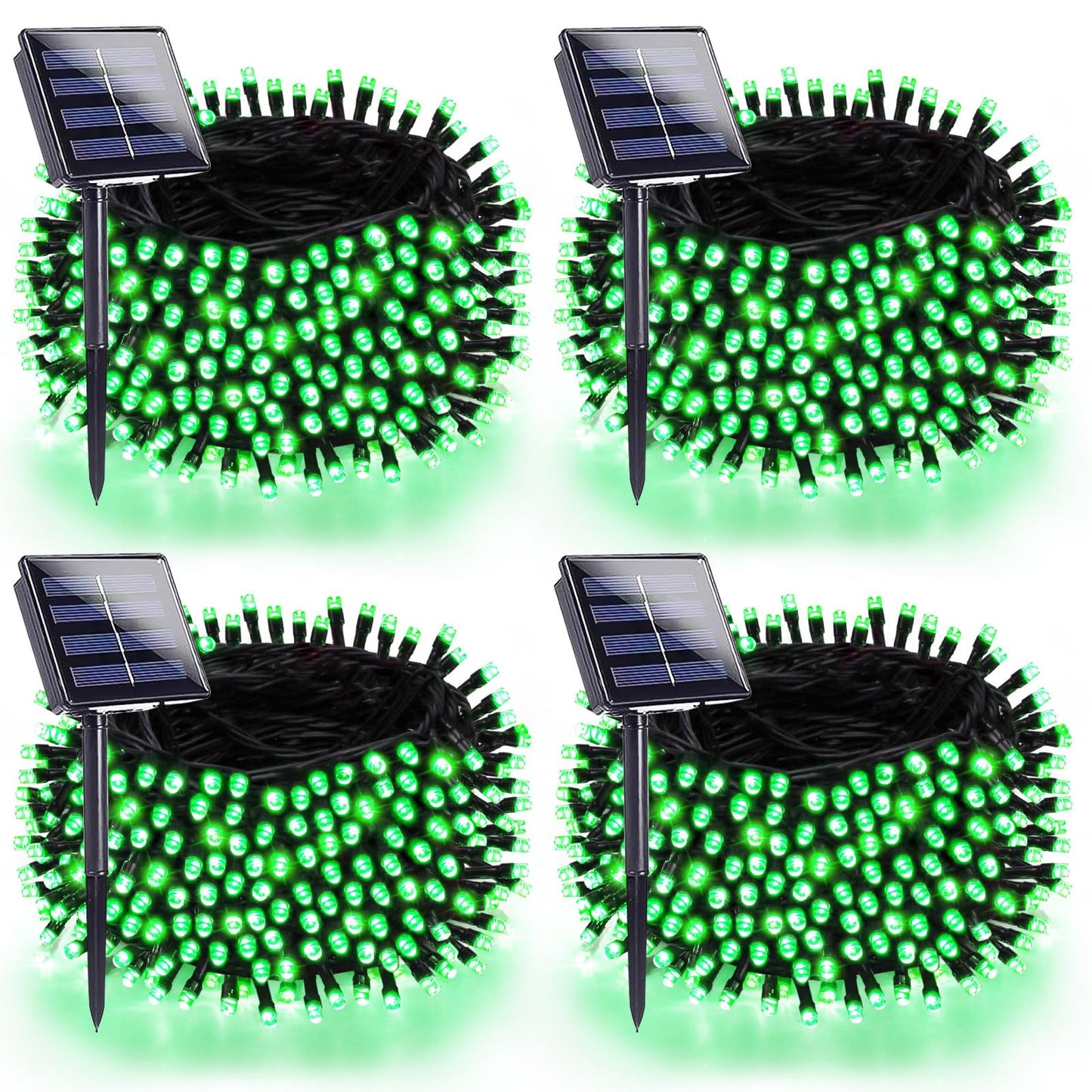 SANJICHA Solar String Lights, 320 LED, 8 Lighting Modes, 4 Pack, Green Wire, Waterproof for Outdoor Halloween/Xmas Decorations