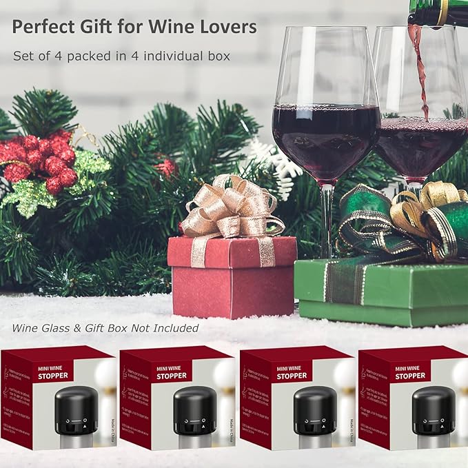 Wine Bottle Stopper With Twist Lock 4Pack,Wine Stopper With Silicone Reusable Wine Sealer, Wine Toppers Stopper Leak Proof And Keeps Wine Fresh For Easy Storage, Black