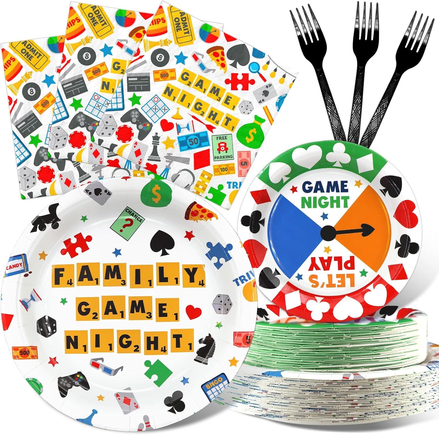 Game Night Party Decorations Set - Fun Game Night Party Plates, Napkins, and Forks for an Exciting Celebration - Disposable Board Game and Family Game Night Party Supplies for Birthdays and Events