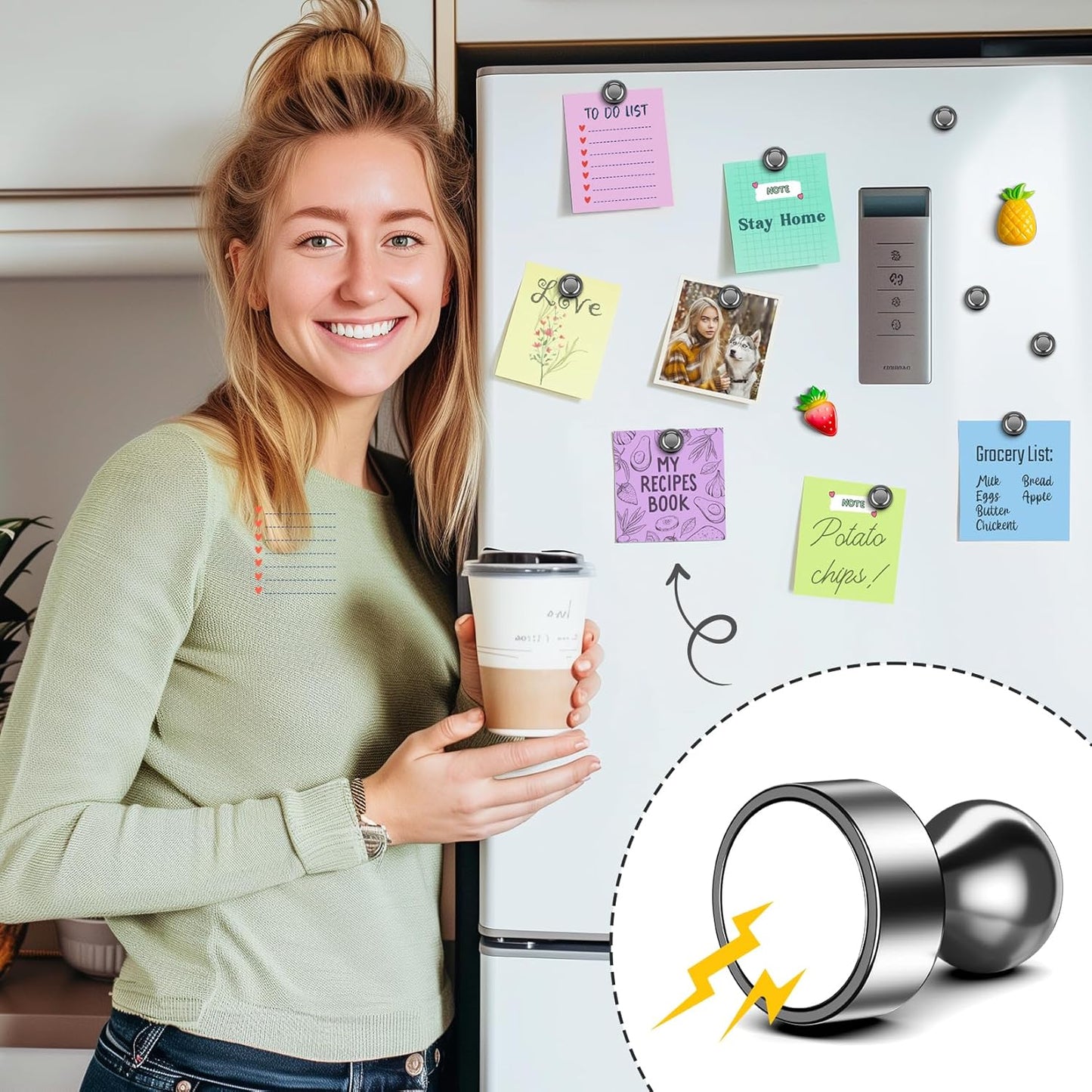FINDMAG Refrigerator Magnets, 100 Pack Industrial Strength Fridge Magnet, Jumbo Bulk Heavy Duty Magnetic Push Pins, Black Dry Erase Board Magnets for Whiteboard, Home Decor, Classroom, Map Decorative