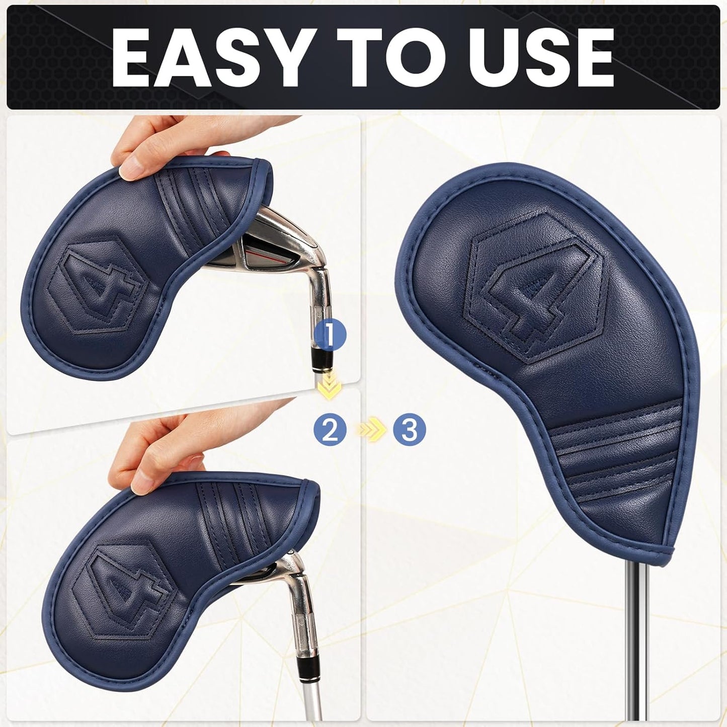 Magnetic Golf Iron Covers Set 10 Pcs Golf Iron Headcovers PU Leather Easy Off/On Protective Cover