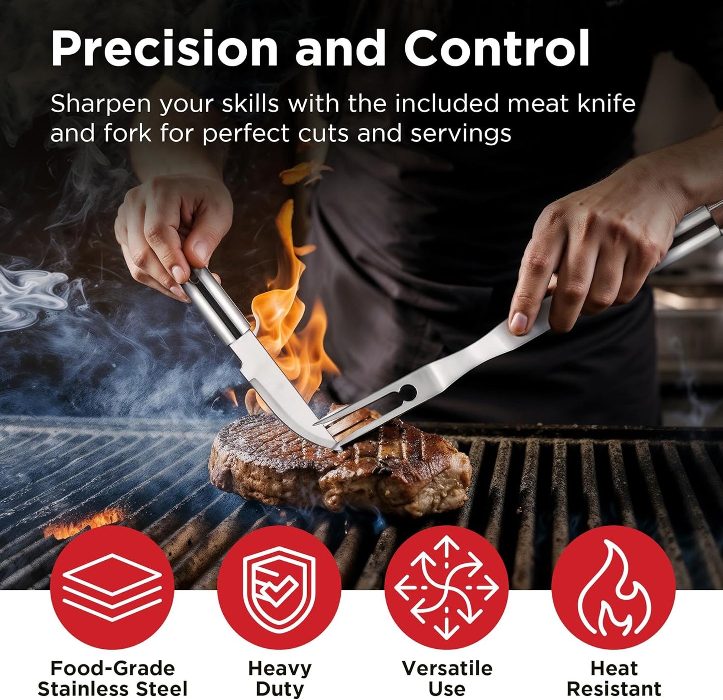 Kaluns Grilling Accessories, Dad Gifts for Christmas Grilling Gifts, Heavy Duty Stainless Steel Grill Set BBQ Grill Accessories for Outdoor Grill with Storage Case and Apron, Best Gifts for Men Dad