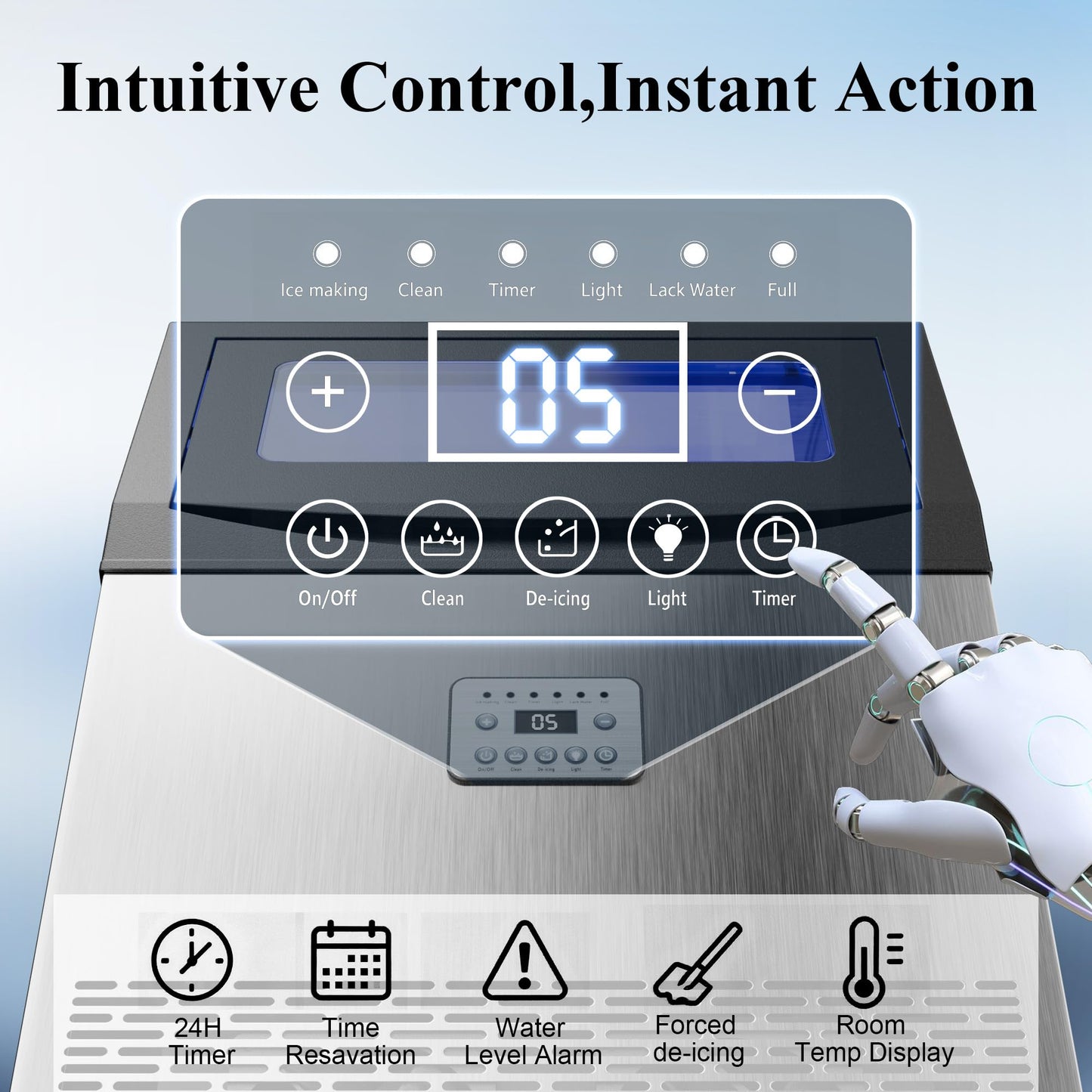 Mountman Commercial Ice Maker,110 lbs/24H,Stainless Steel Ice Machine with 33 lbs Storage Capacity,50 Cubes in 14 Mins,Water Filter,Under Counter/Freestanding Ice Makers for Home,Restaurant,Bar,Cafe