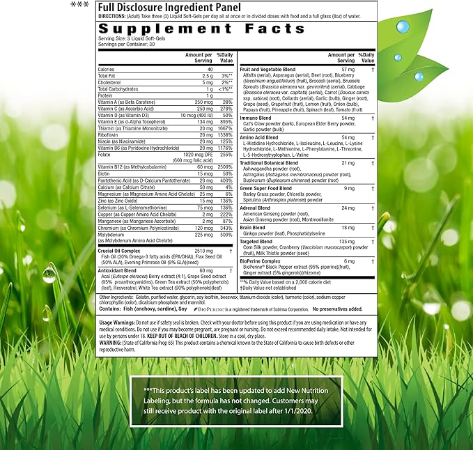 Irwin Naturals Women's Living Green Liquid-Gel Multi Vitamin - 90 Liquid Softgels - 70 Essential Nutrients, Full-Spectrum Vitamins,Wholefood Blend - Targeted Adrenal & Brain Support -30 Total Servings