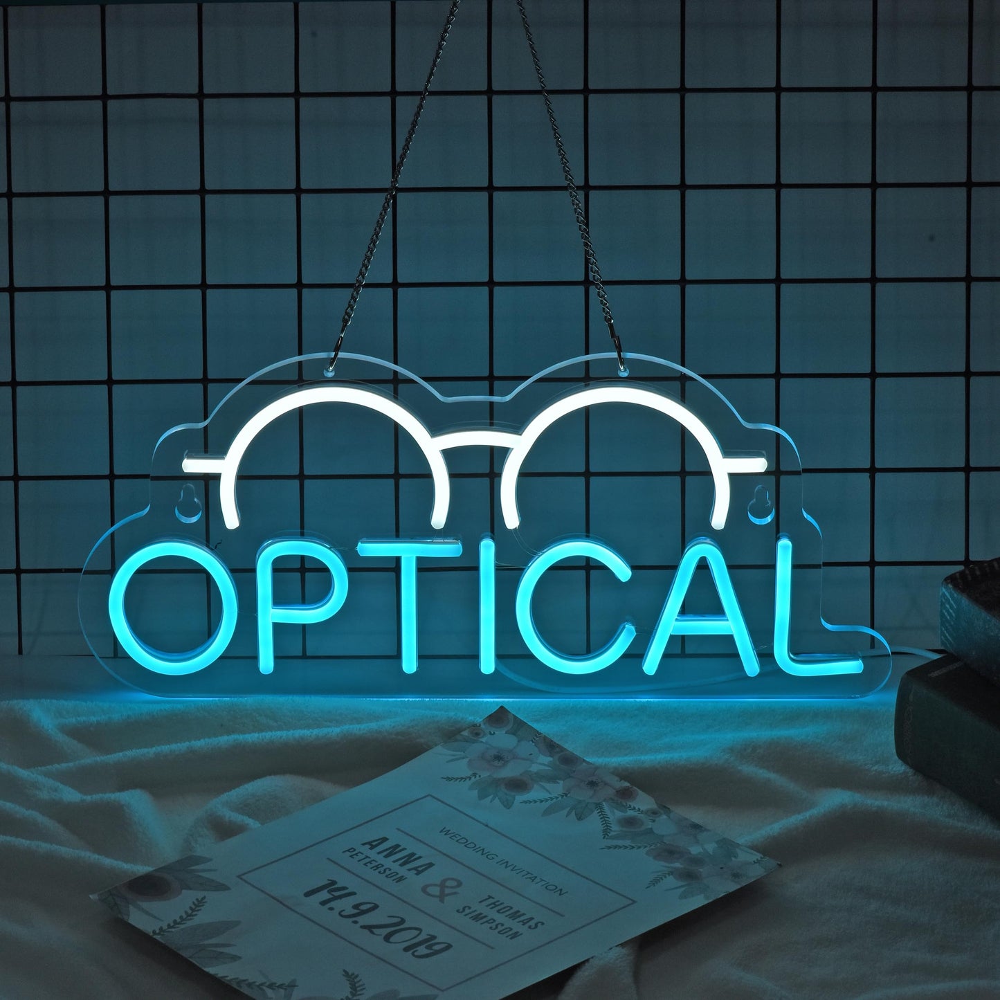 Jomobuty Optical Neon Sign For Wall Decor Led Light Up Sign Eyeglass Store OpticianS Store Eye Exams Optometry Business Signage Grand Opening Gift 16.5 X 7.5