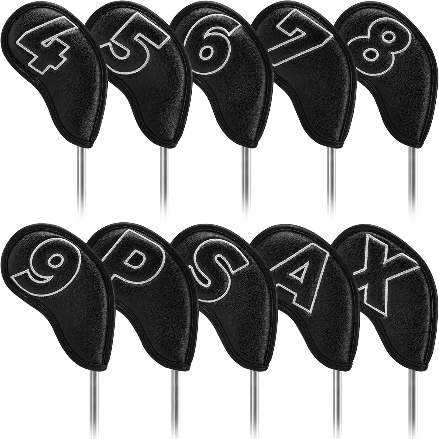 Craftsman Golf 10pcs Red No. on Both Sides Magnetic Closure Classic Black Leather Iron Headcover Covers Set Travel Cases Protector Available Custom with Name