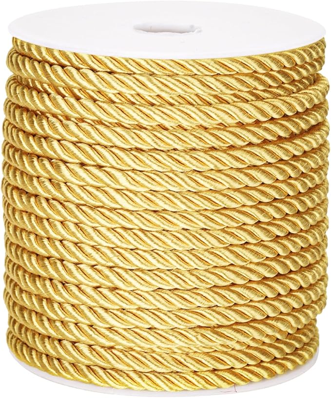 jijAcraft 5mm 21 Yards Gold Rope Cord - 3Ply Twisted Decorative Cord for Sewing & Crafting, Shiny Cord Polyester String fo...