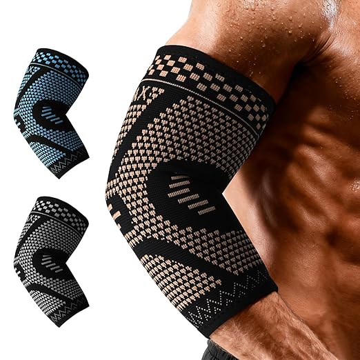INDEEMAX Copper Elbow Compression Sleeve, 2 Pack Elbow Brace for Tendonitis and Tennis Elbow for Women & Men, Elbow Sleeve...