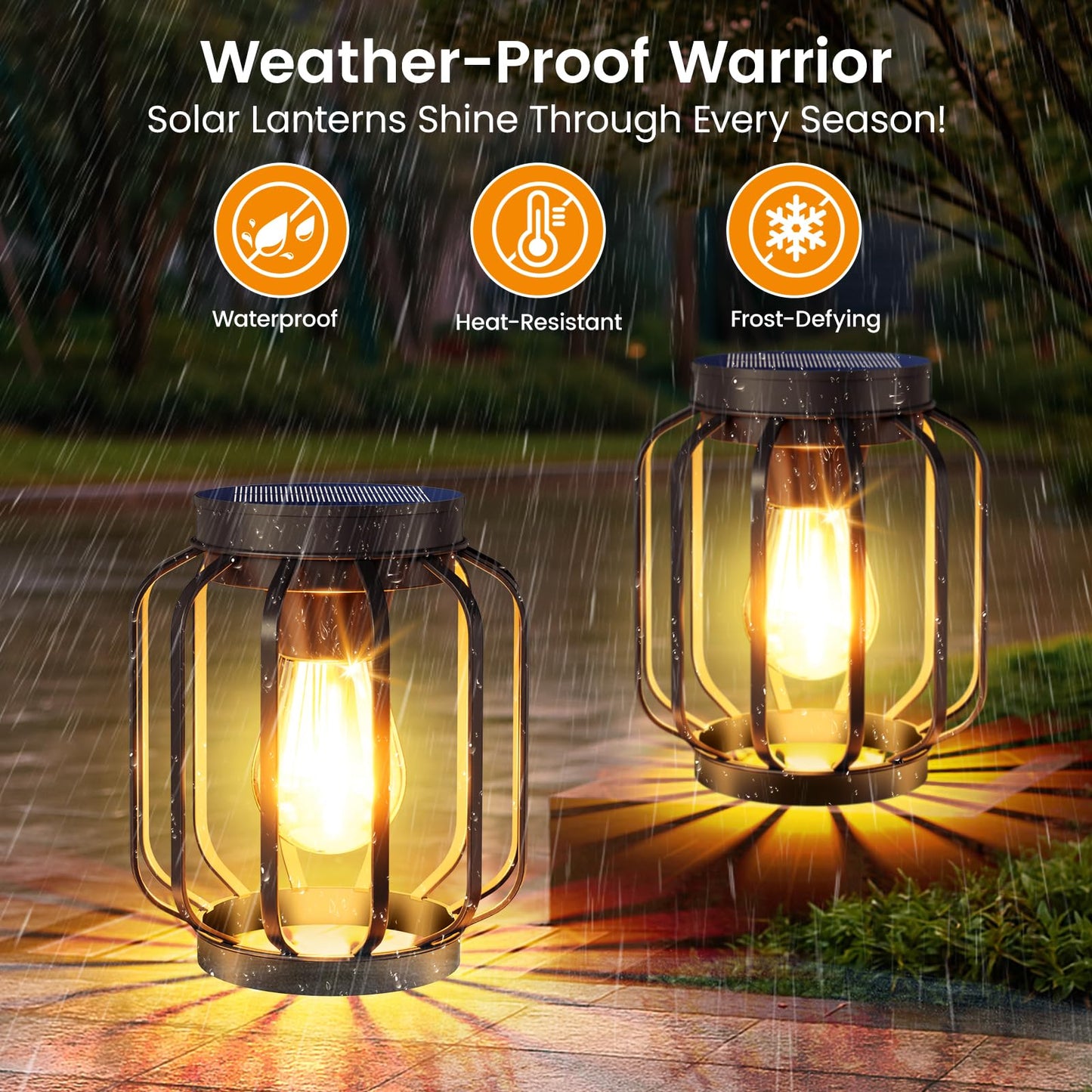 Aounq Solar Lanterns Outdoor Waterproof 4 Pack  14.37 Metal Hanging Solar Lights For Outside With Auto On/Off & Hook - Brighter Hanging Outdoor Lanterns Decorative Lighting For Garden Patio Yard