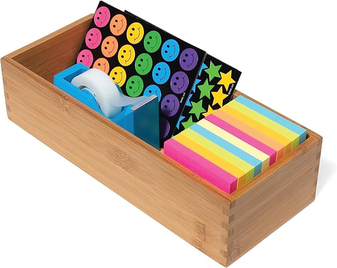 Lipper International Bamboo Wood Utensil Holder Storage Box for Cooking Tools, Makeup, or Office Supplies, 5" x 12" x 3"