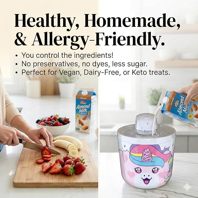 1.2 Quart Unicorn Electric Ice Cream Maker Machine for Kids – Best Countertop Ice Cream Machine for Homemade Soft Serve, Sorbet, Gelato, Frozen Yogurt – Fun & Easy Desserts for Families, easy to Clean