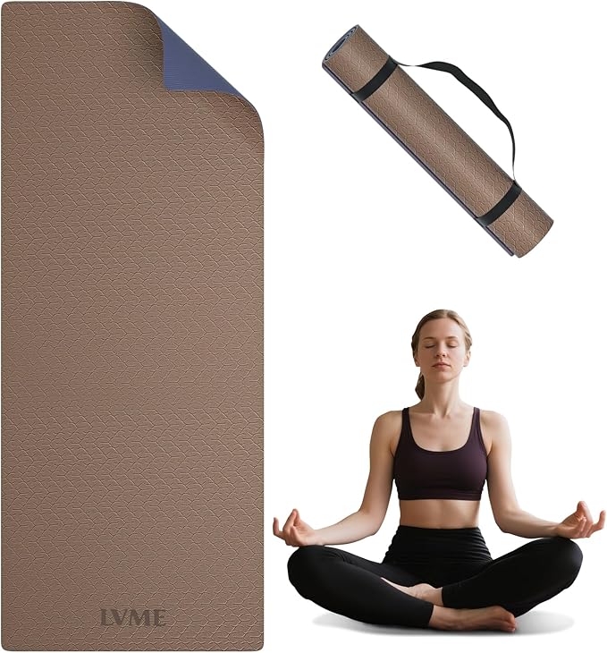Yoga Mat Non Slip, Anti-Tear 1/4 Thick TPE Yoga Mats for Women and Men, 72"x24" Exercise & Fitness Mat with Carrying Stra...