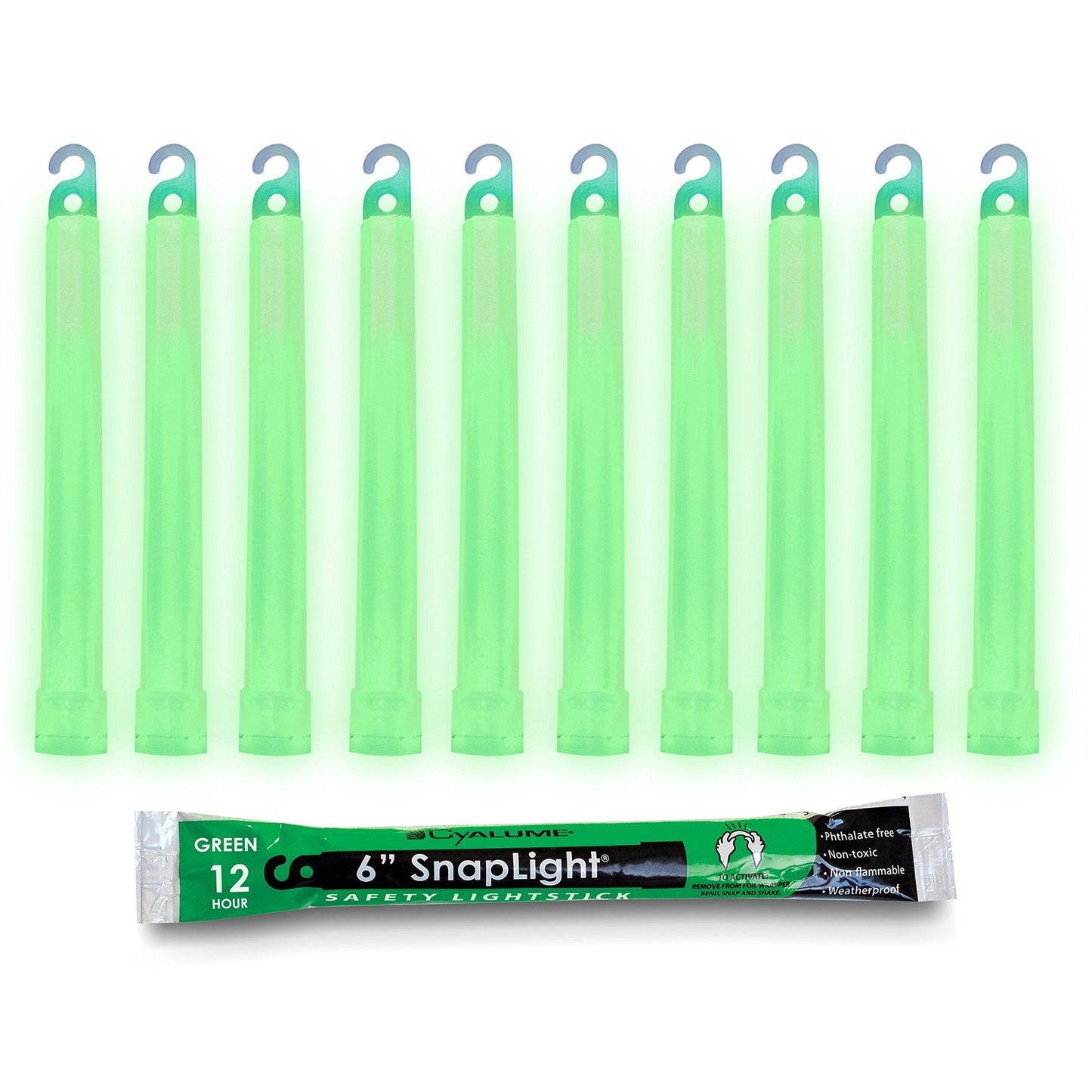 Cyalume Glow Sticks - Military Grade Emergency Lightstick, 6”, Green, 10 Pack, Plastic, Model 9-08076