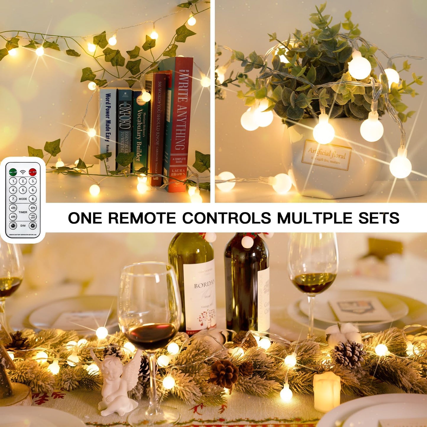 suddus Globe String Lights, 100 LED Fairy Lights, Warm White, Indoor/Outdoor Use for Bedroom, Garden, Party