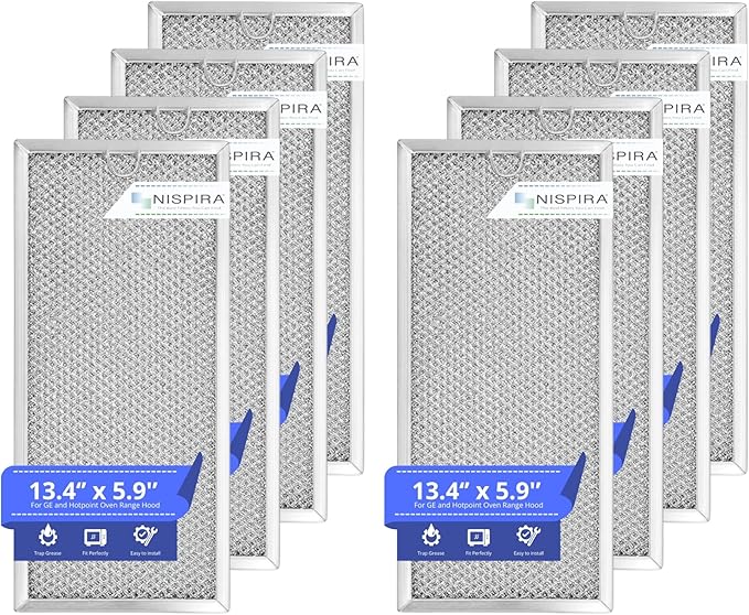 Nispira WB06X10596 Microwave Replacement Grease Filter 13.4" x 5.9" Compatible with GE Whirlpool Maytag Microwave Range Hood WB06X10596, 8 Packs