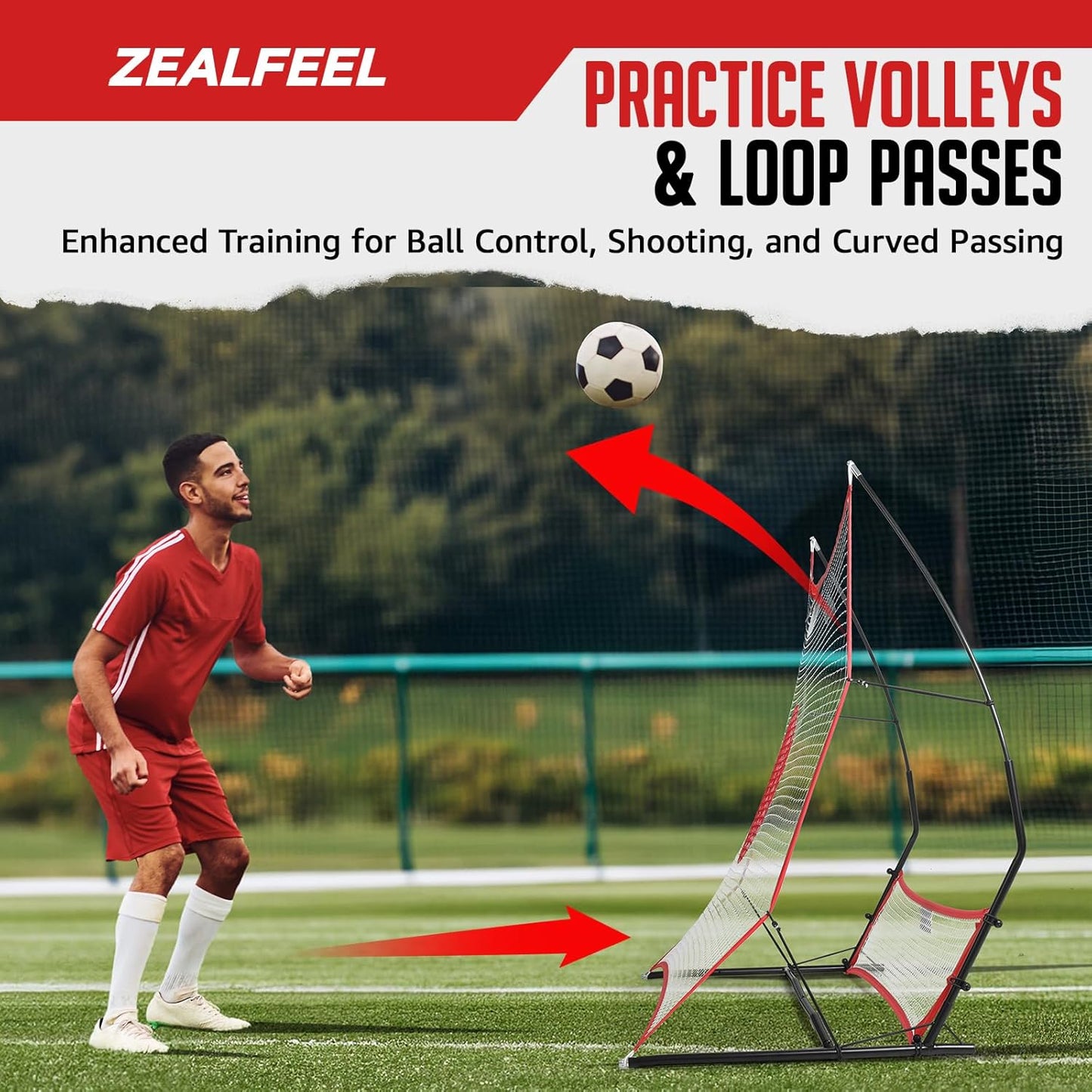 Soccer Rebounder, 2-in-1 Soccer Rebound Net, 6'x4.7' Large Net & 6'x16" Small Net, Soccer Bounce Back Net Practice for Team Volley Passing Solo Training, Football Trainer with Carry Bag Cones
