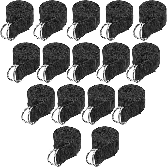 16 Pcs Yoga Strap for Stretching Bulk 6ft Exercise Stretch Band with Metal D Ring Adjustable Pilates Non Elastic Yoga Stre...