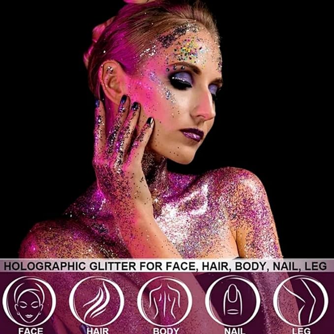 MAEPEOR Body Glitter Stick 6 Colors Holographic Mermaid Sequins Chunky Face Glitter Stick Singer Concerts or Music Festival Rave Body Makeup (Color 01)