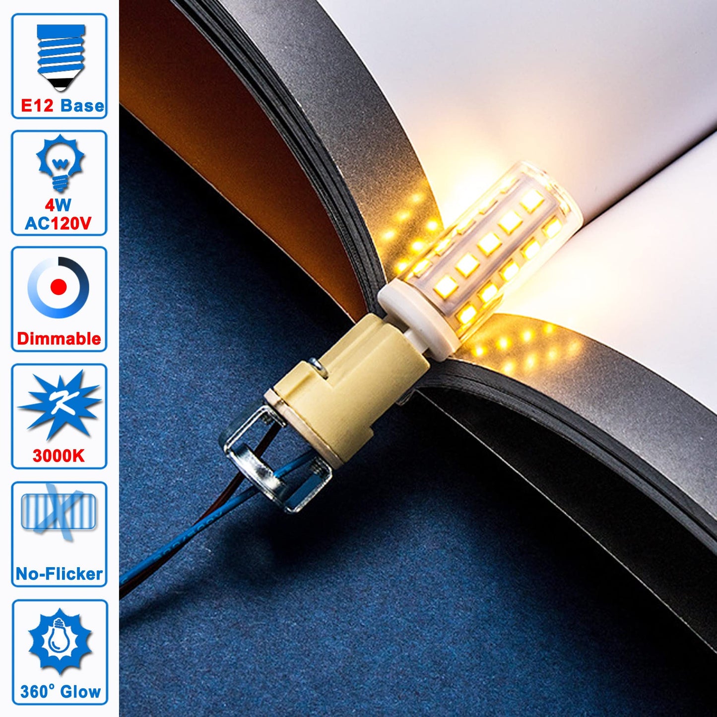 Ziomitus Dimmable E12 C7 Led Bulbs 4W, 3000K Warm White, 450Lm, 5-Pack, Plastic, Ideal For Ceiling Fans And Salt Lamps