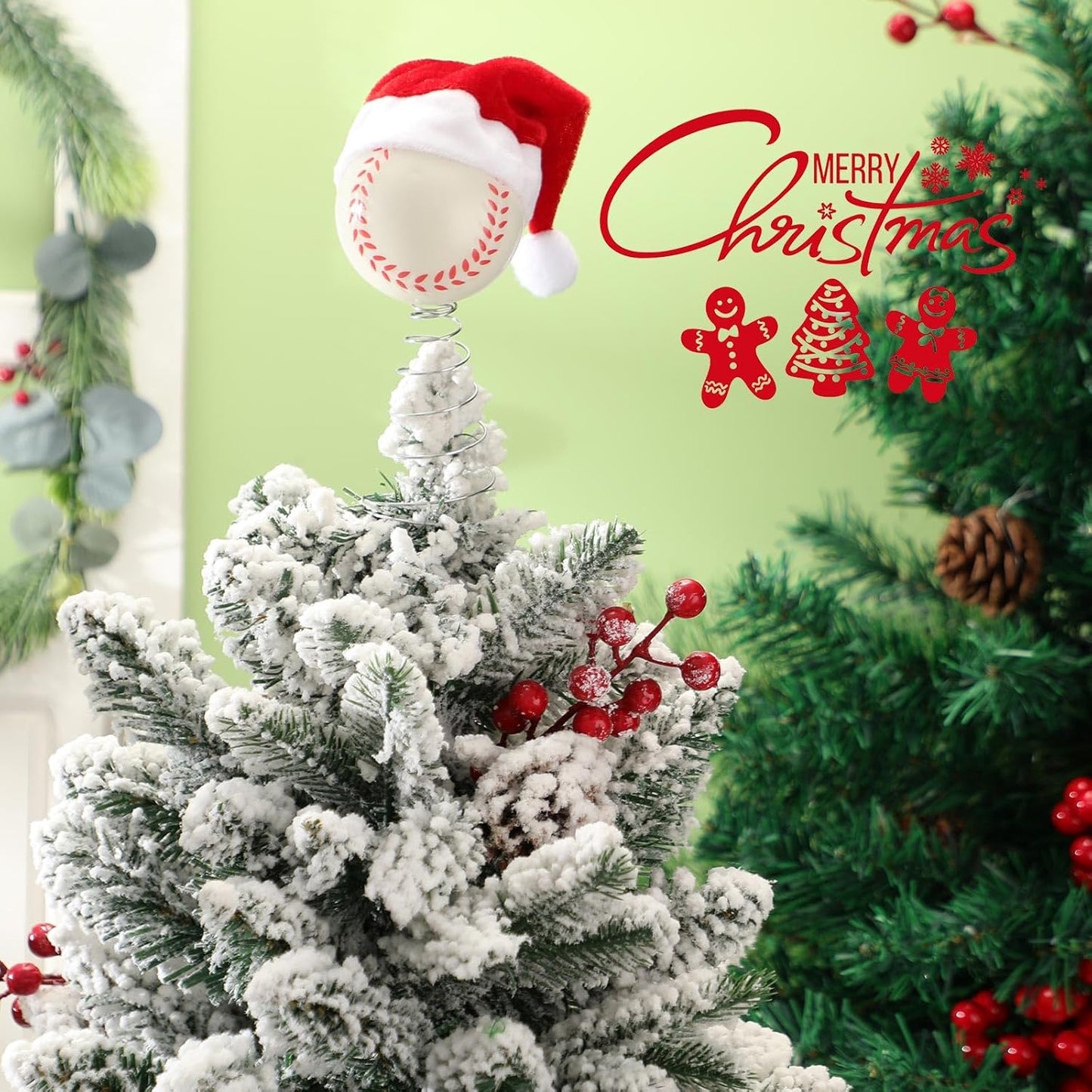 Soulchen 2.4 Inch Softball Christmas Tree Topper Ornament - Mini Tree Top Decor, Home Xmas Party & Tabletop Display - Gift for Men, Senior Fans, Players & Teams