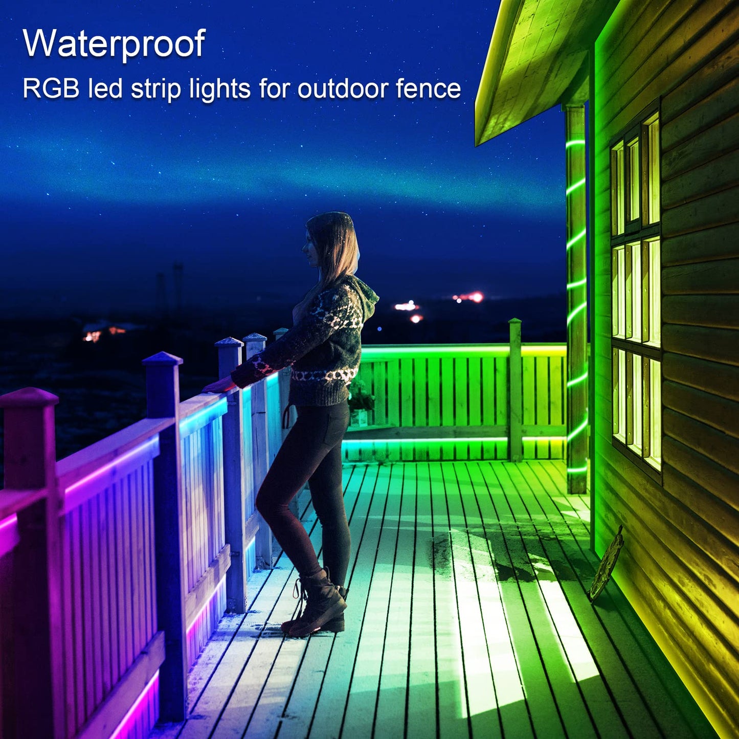 AILBTON 100ft Outdoor LED Strip Lights, Waterproof IP65, Bluetooth App Control, RGB Music Sync, Multicolor