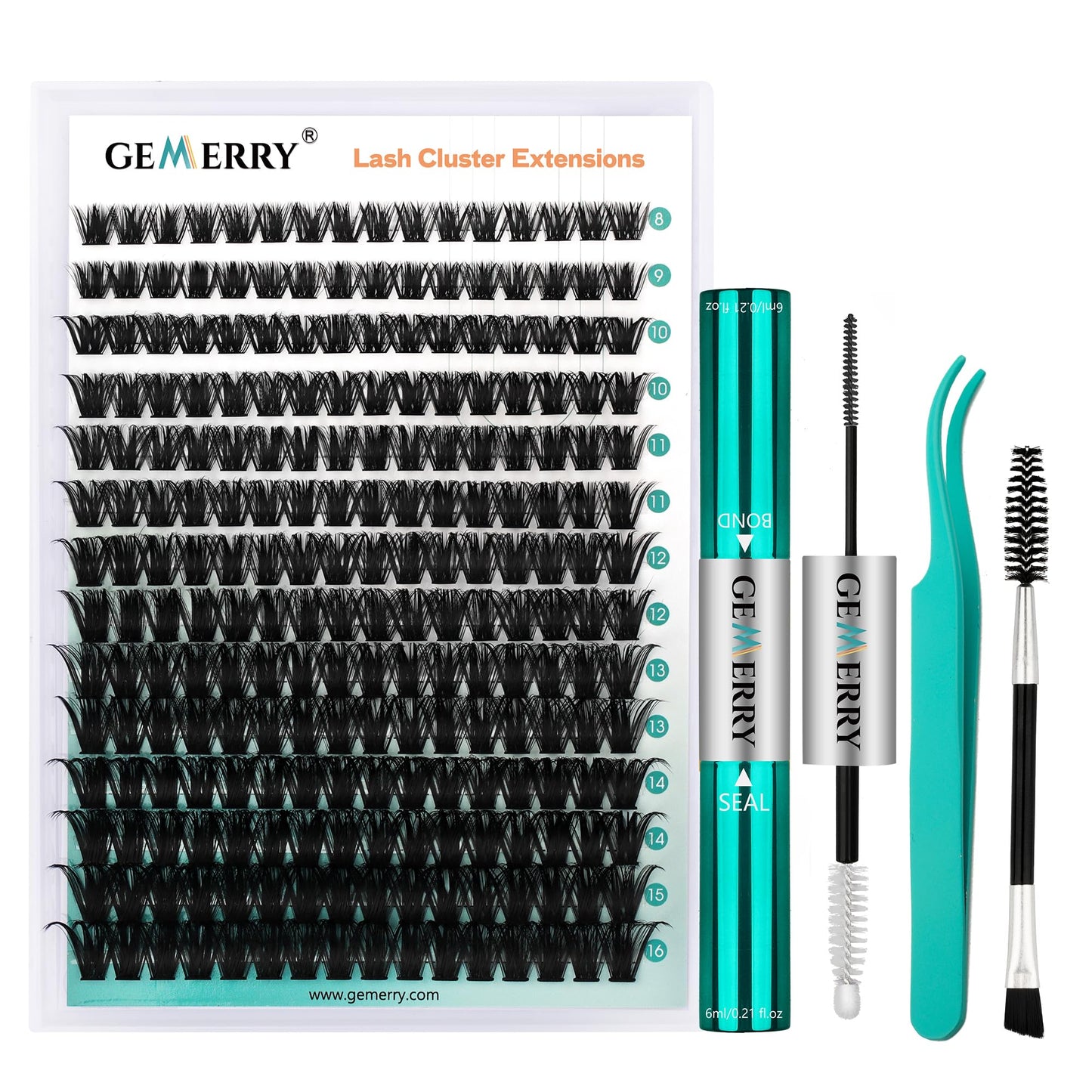 GEMERRY Thick Lash Clusters Kit Fluffy Lash Extension Kit Cluster Lashes 280Pcs D Curl Eyelash Extension Kit With Bond and Seal,