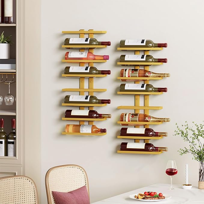 Hoctieon 3-Set 8 Tier Wall Mount Wine Rack (24 Tiers), Wall Racks for Wine Bottles Display and Storage, Hanging Bottle Organizer for Living Room, Dining Room, Wine Cellar, Bar, Gold