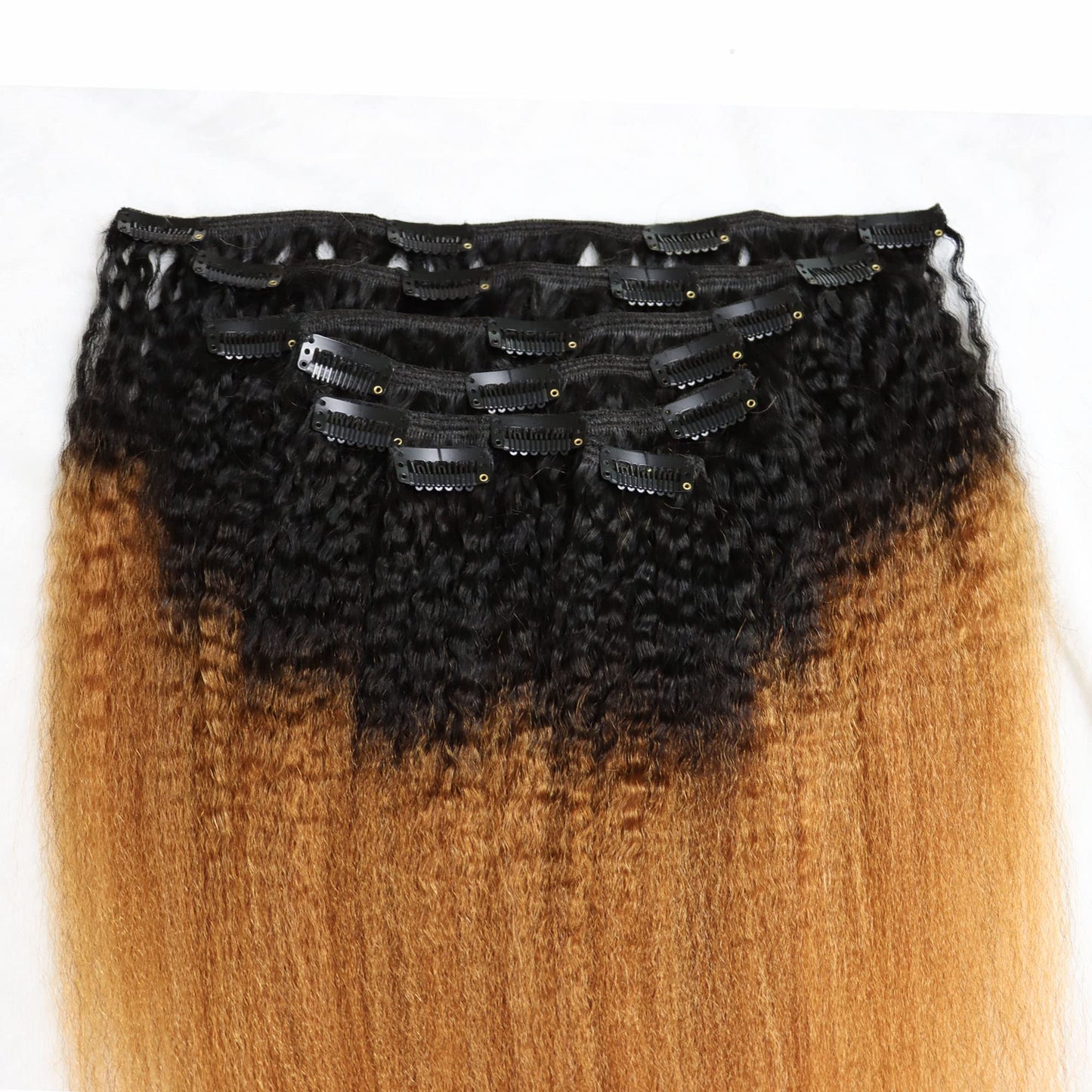IXTUYLL Virgin Human Hair Clip In Extensions Golden Blonde Ombre Kinky Straight 120 Grams Real Human Hair Curls (T(1B/30) Kinky