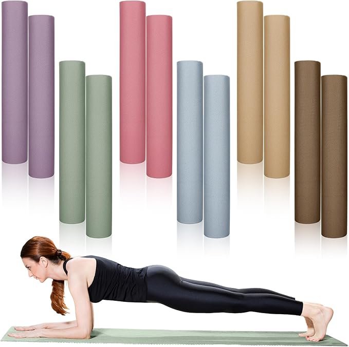 Timgle 12 Pack Yoga Mat Bulk, 4mm Thick Extra Long Sports Mat Anti Slip Tear Resistant Yoga Exercise Set for Fitness Stret...