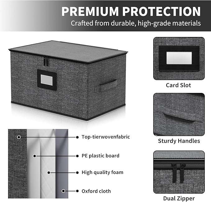 Aokeyee Wine Glass Storage Box Containers with Dividers - 2 Pack Stemware Storage Cases for 24 Crystal Glasses, Drinkware, Hard Shell for Moving & Protection(17'' x 13'' x 11'', Grey)