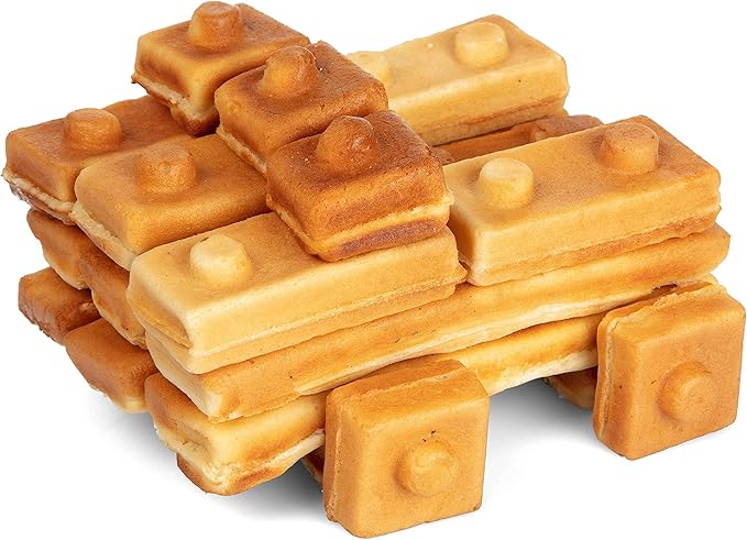 Building Brick Electric Waffle Maker w 2 Construction Eating Plates- Cook Buildable House or Car Waffles, Pancakes in Minutes- Fun Breakfast for Kids Adults- Stack & Build on Serving Dish, Unique Gift