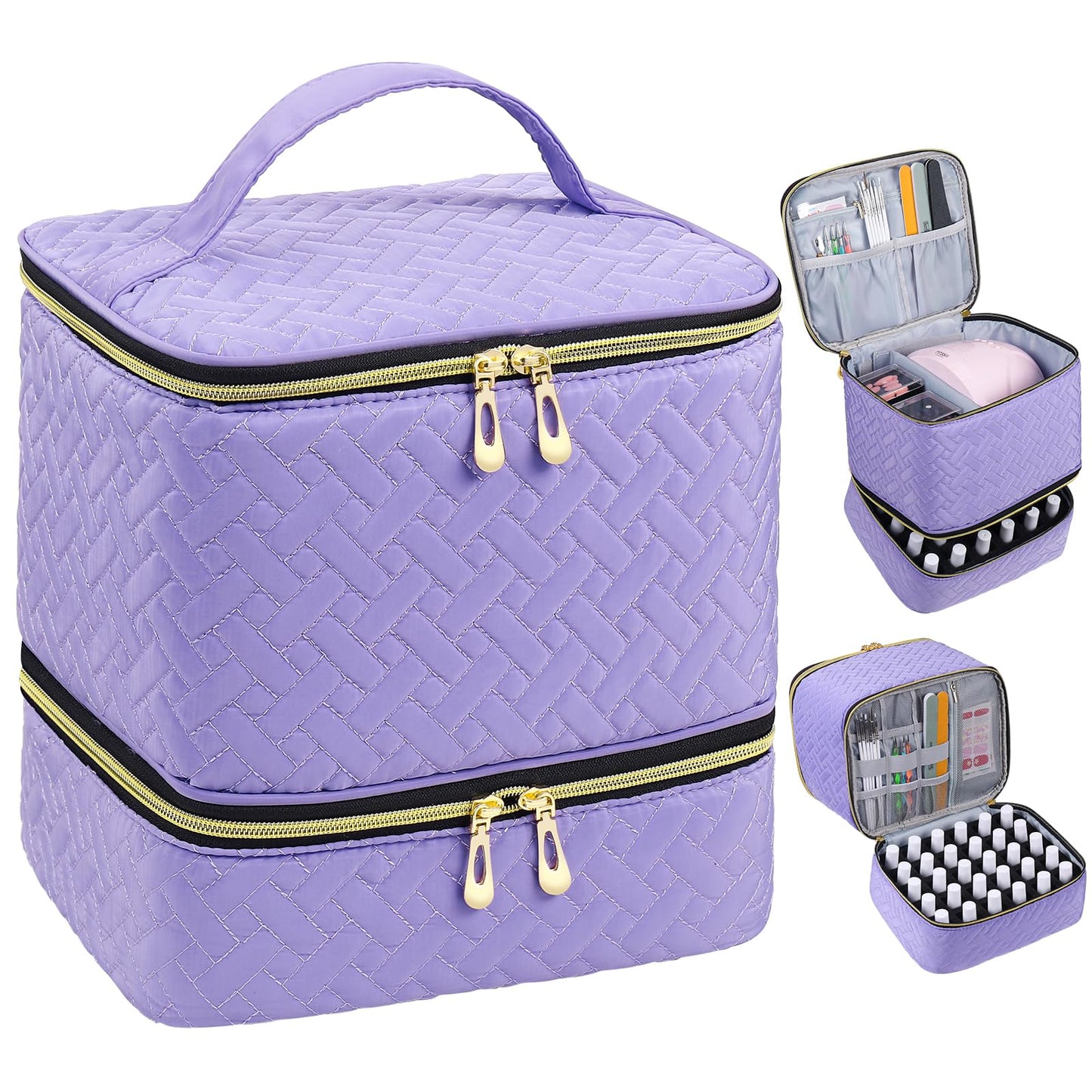 RZMAYIS Nail Polish Carrying Case Bag-Holds 30 Bottles, Double-Layer Nail Polish Storage and Nail Dryer Case