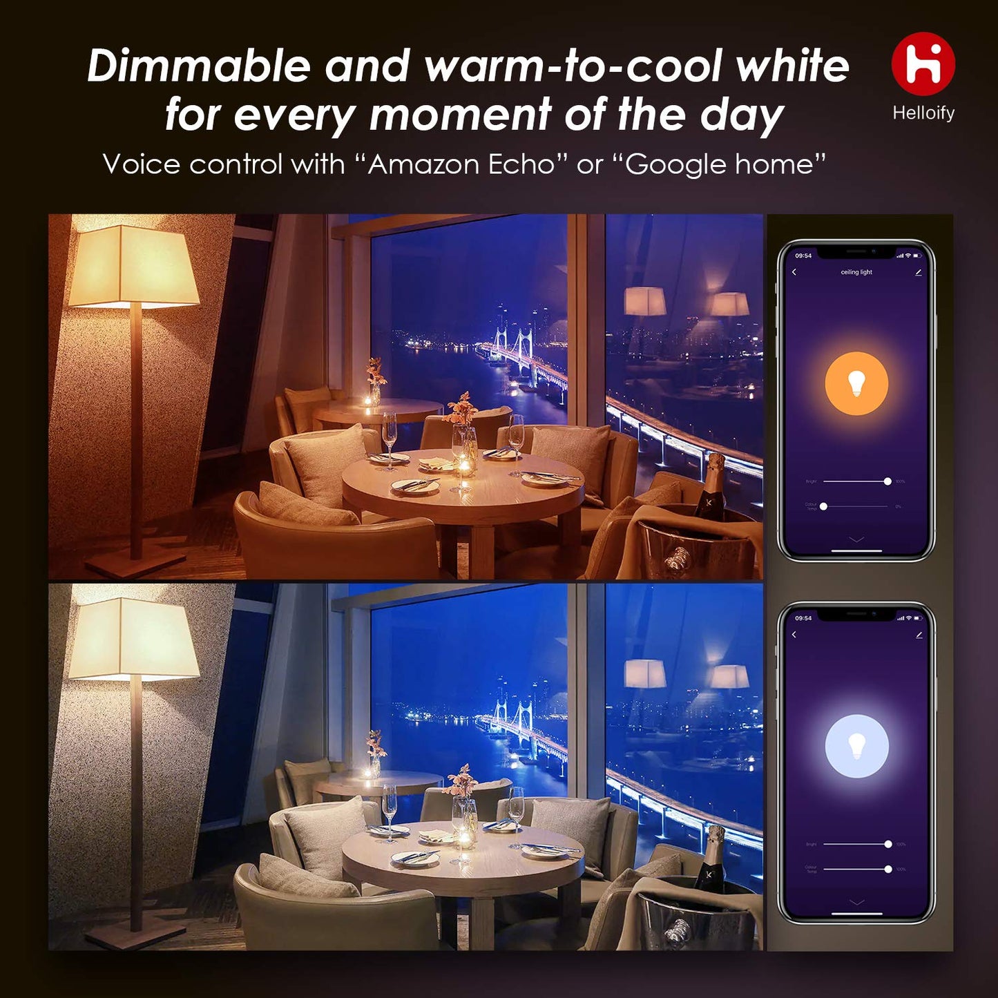 helloify WiFi LED Smart Bulb, Filament Vintage Style, ST64, 2 Pack, 2700K-6500K White Light, E26, 5 Watt