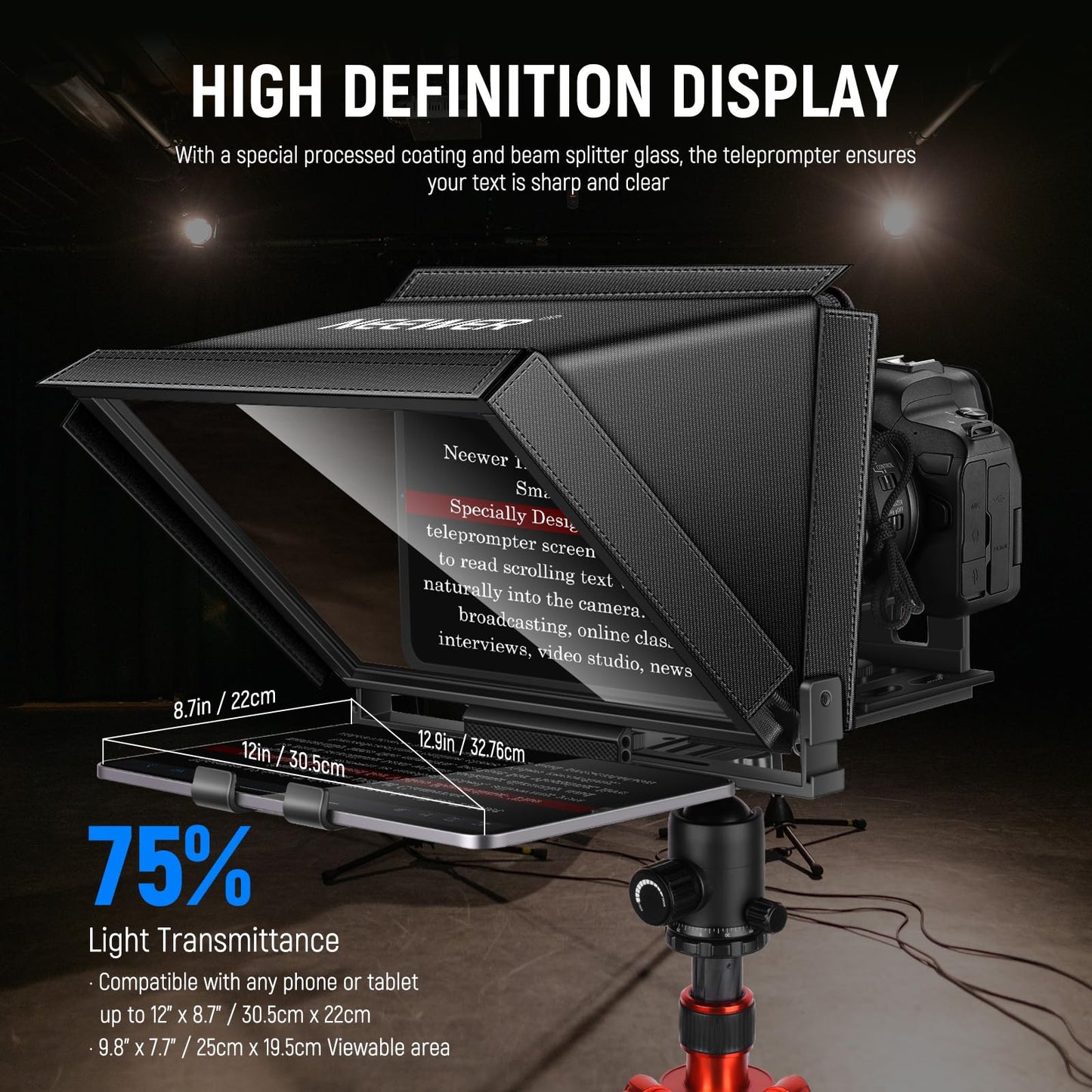 Neewer X12 14 Aluminum Alloy Teleprompter Compatible With Iphone Ipad Dslr Cameras Phone Tablet With Remote Control Carry Case C