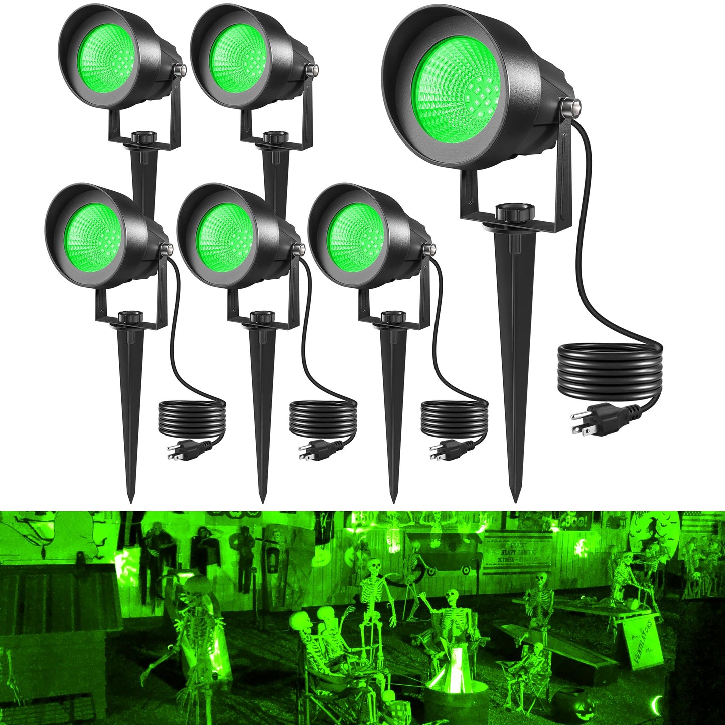 T-Sun Christmas Green Spotlight Outdoor  Waterproof Led Landscape Lighting With Us Plug  Easy Install 270?Adjustable Outdoor Spot Lights For Garden Tree Yard Decor  6 Pack