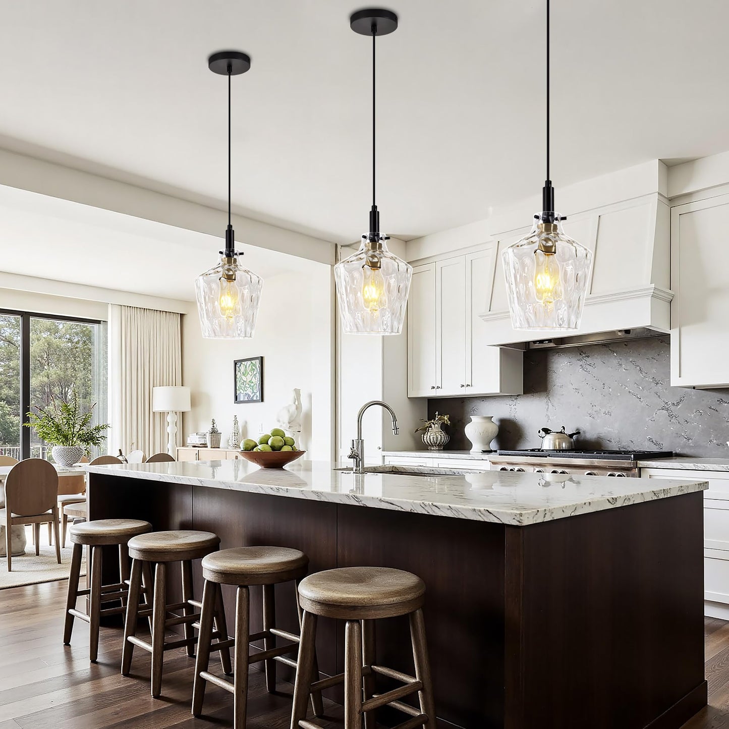 Vaziden Modern Hammered Glass Pendant Lighting For Kitchen Island 1 Pack  Farmhouse Black And Gold Pendant Light Fixtures  Height Adjustable Ceiling Pendant Light  8 Inch