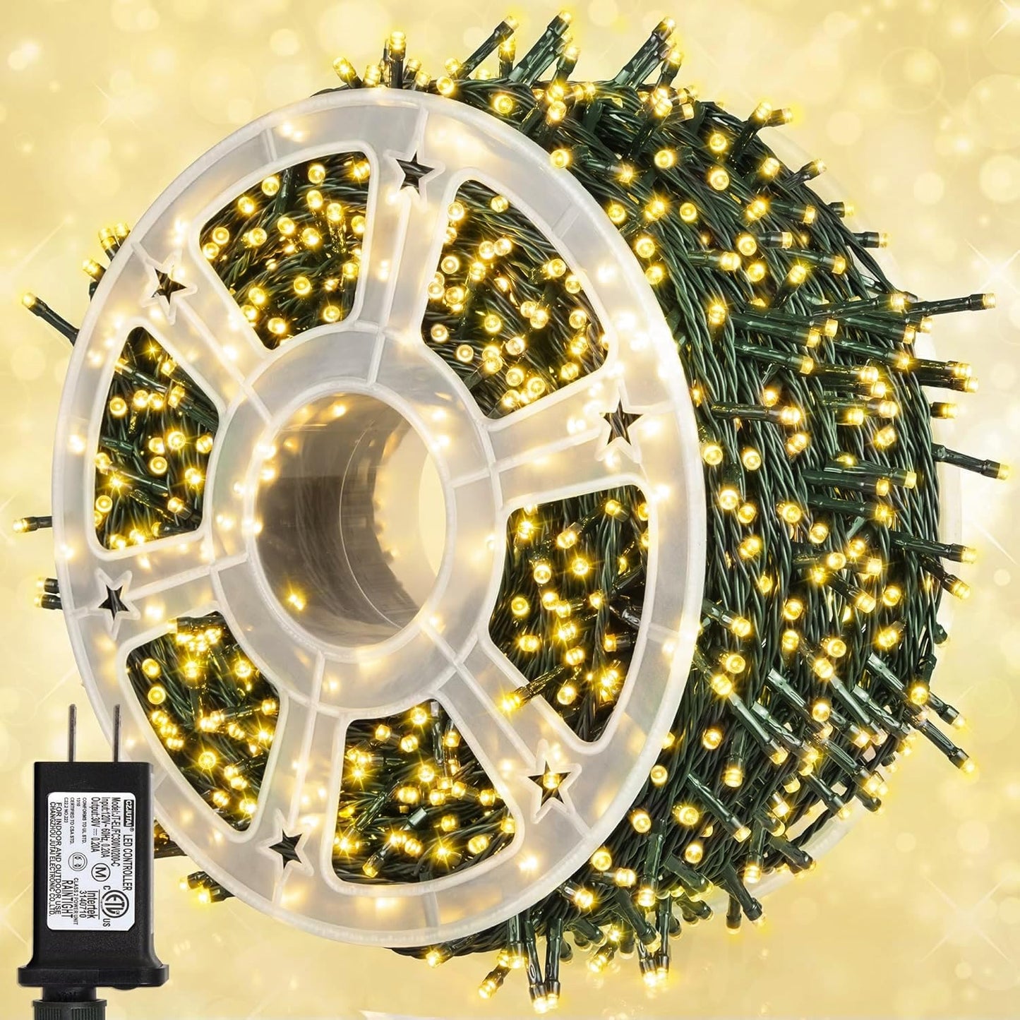 weillsnow LED Christmas Lights 164FT 500 Waterproof Twinkle Warm White HB-500COI