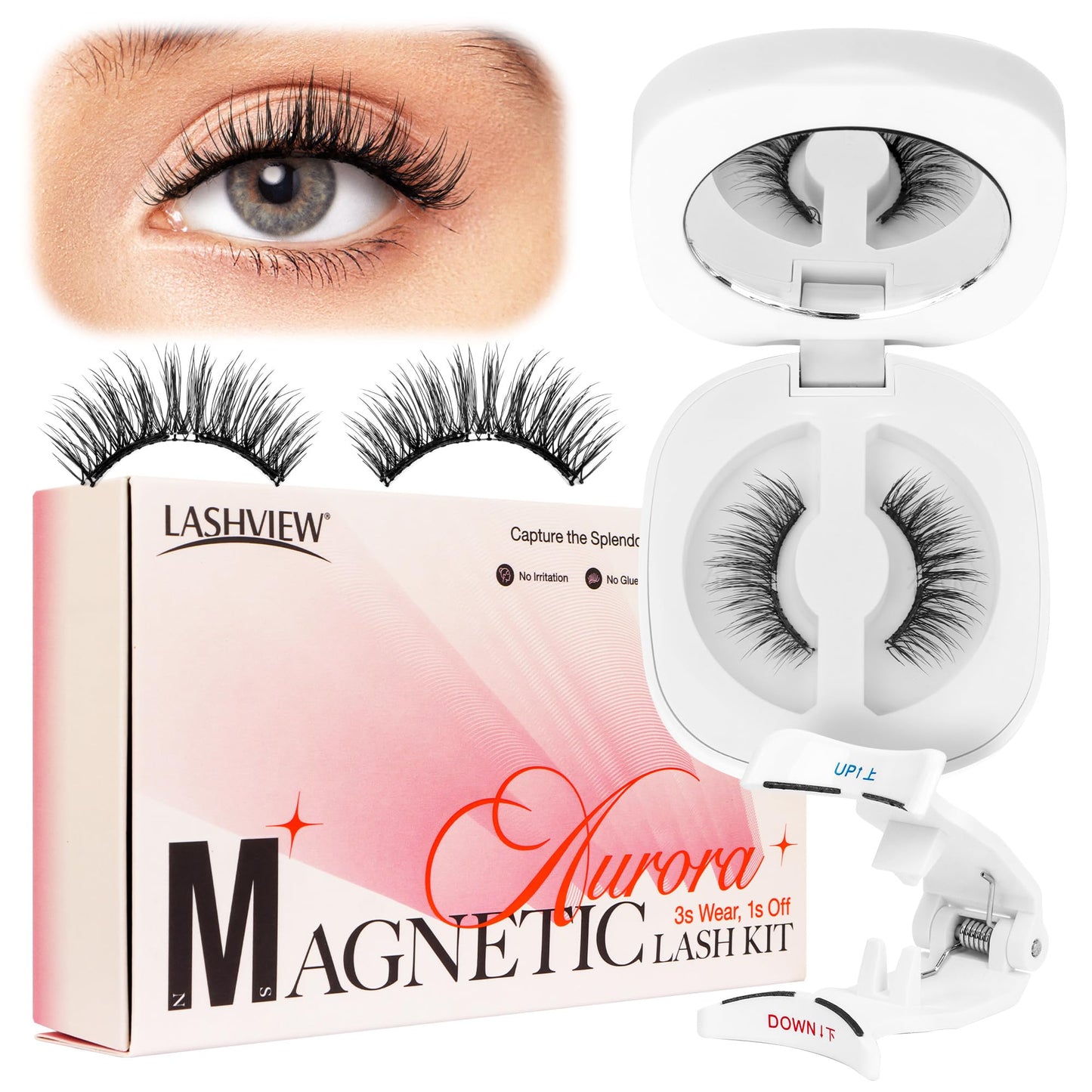 LASHVIEW Upgrade Magnetic Eyelashes with Applicator,Reusable Soft Magnetic Eyelashes Natural Look, No Glue Needed,Easy to Wear a