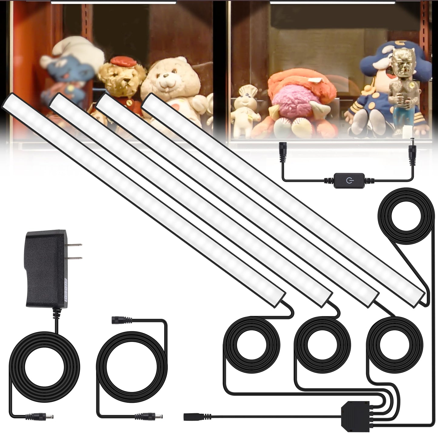 Jusjubr Display Cabinet Lights  Led Shelf Lighting With Memory Function  4X12 Inch Black Display Case Led Lighting  Led Lights For Display Case  Cold White 6000K  Ultra-Thin  Dimmable