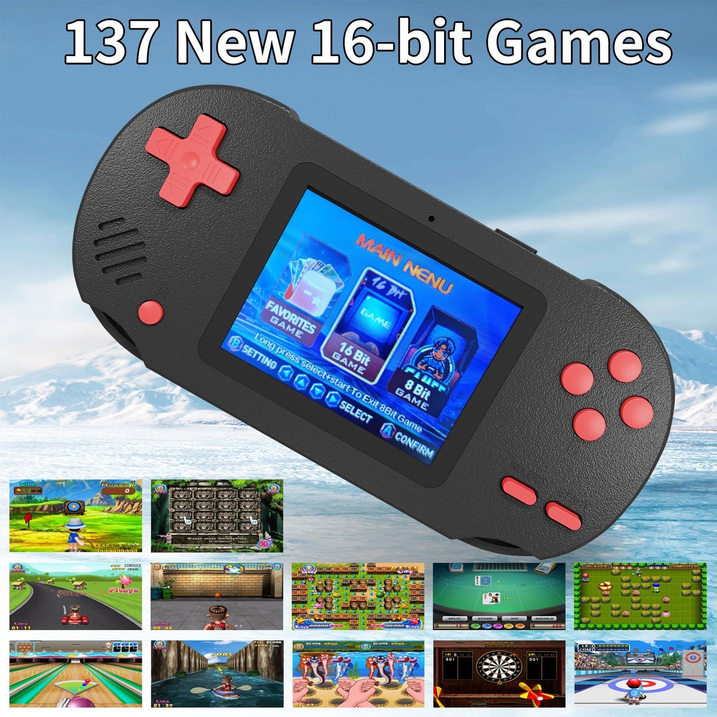 Damcoola Handheld Game Console for Kids, Built-in 300 Games, Including 137 Classic 16-bit Titles. Features a 3.0-inch Large Screen. A for Kids who Love Retro Gaming Fun!