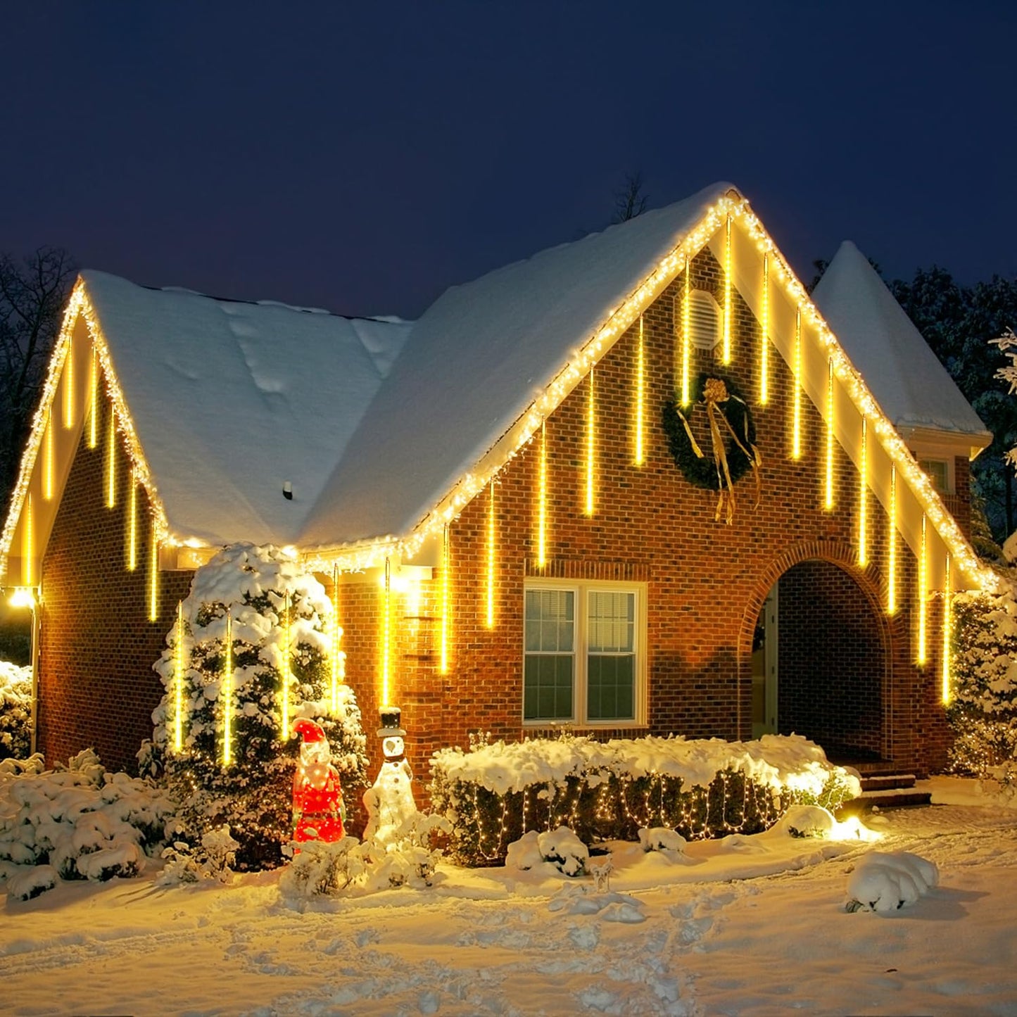 Jjgoo ?4 Pack? Christmas Lights Meteor Shower Rain Lights 20Inch  Totally 40 Tube 1440 Leds Icicle Light Outdoor Raindrop Light For Xmas Halloween Wedding Party Tree Holiday Decoration  Warm White