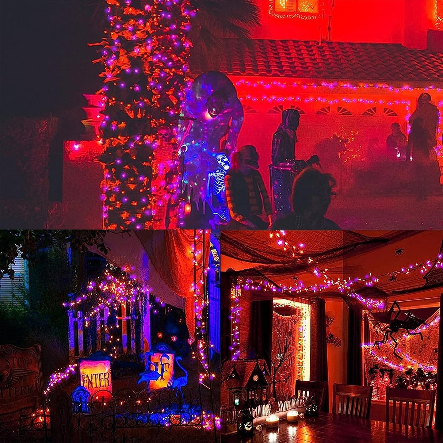 Waterglide 50 Led Halloween String Lights, 16 Ft Waterproof Mini Lights, Orange & Purple, 8 Modes, Battery Operated For Indoor/Outdoor Use