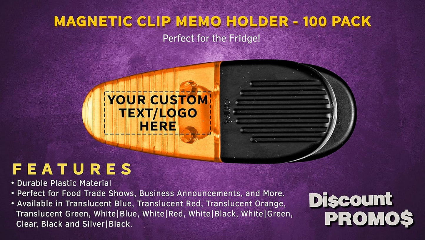 100 Magnetic Memo Holders Set - Customizable Text, Logo - Large Clip, Plastic - TOrange