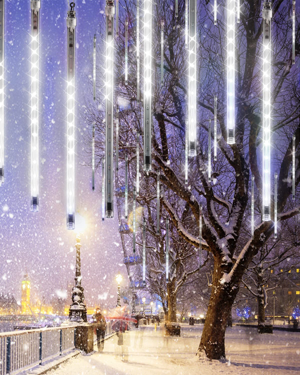 Flacchi Meteor Shower Icicle Lights 480 LED Cool White 20 Tubes with Timer Function Model GP-SW050DC1200T-IP44(US)