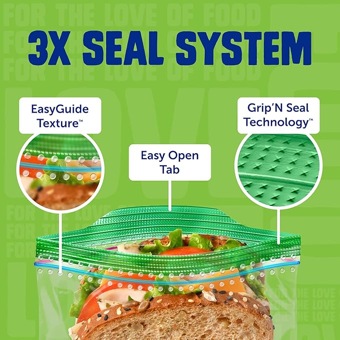 Ziploc Sandwich and Snack Bags, Easy Open and Close, Plastic Food Storage Bags, 105 Bags Total (Packaging May Vary)