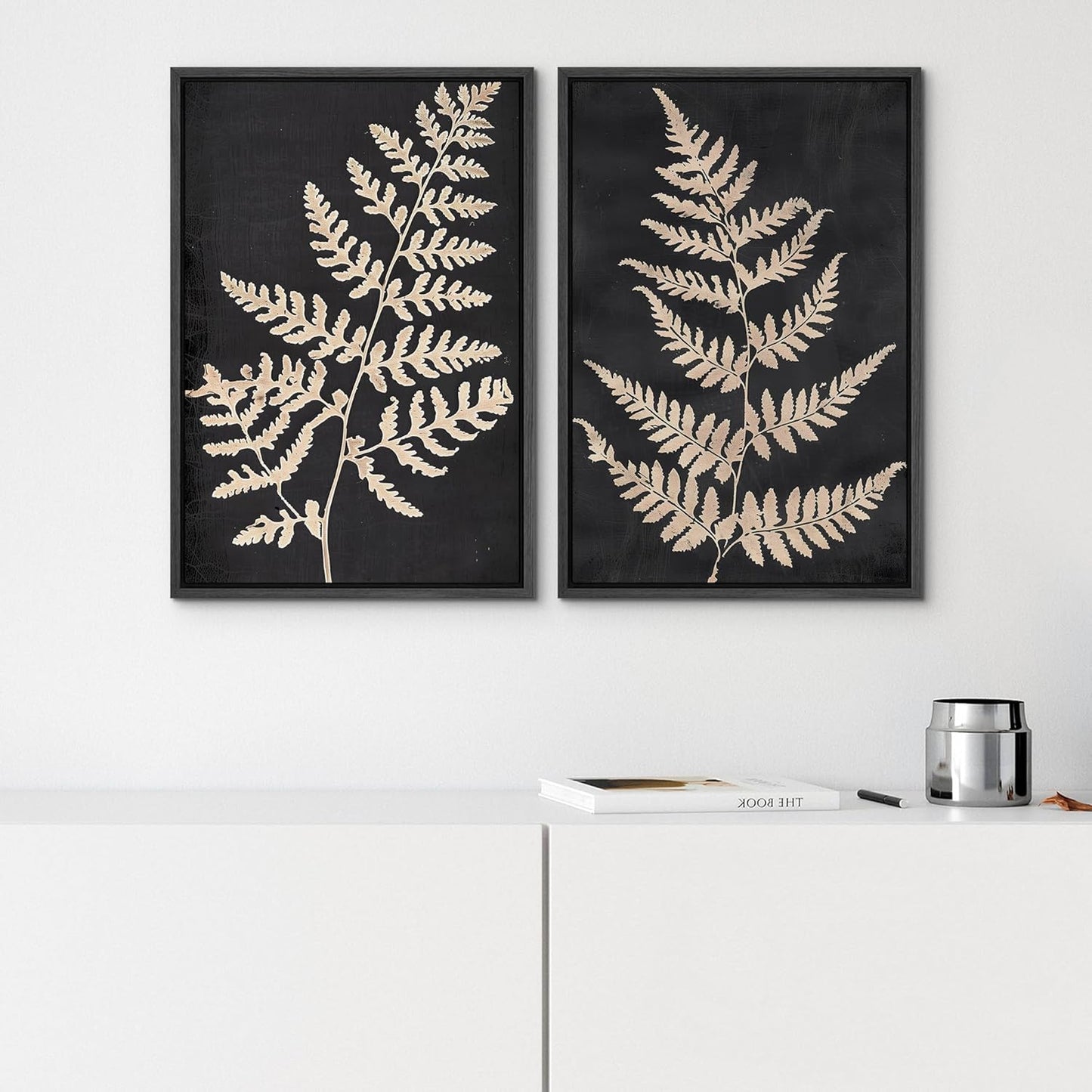 SIGNWIN Framed Canvas Print Wall Art Vintage Fern Leaf Silhouettes Natural Botanical Rustic Illustrations Modern Art Decorative Contemporary for Living Room, Bedroom, Office - 16"x24"x2 Black
