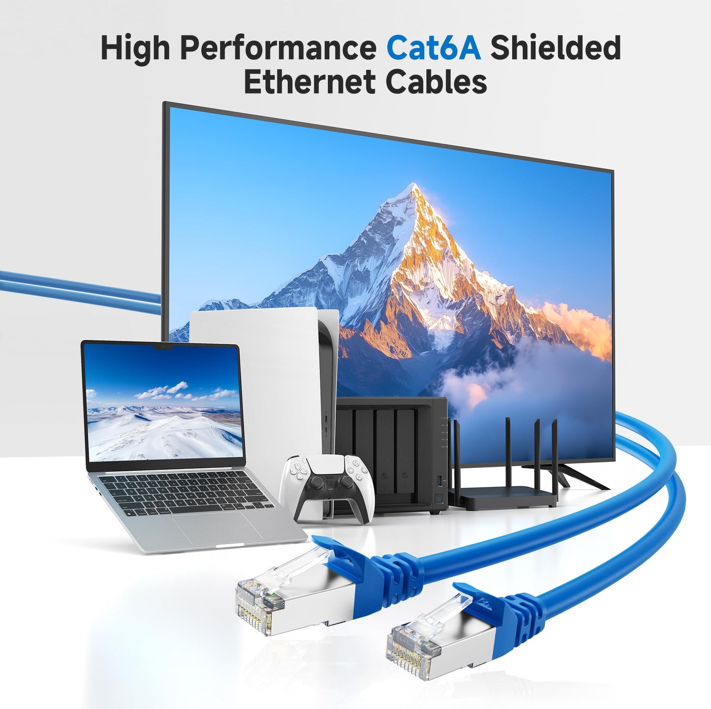 Cable Matters 10Gbps Snagless Long Shielded Cat 6A Ethernet Cable - 150Ft, Cat 6A Cable, Cat6A Cord, Ethernet Cord, Blue